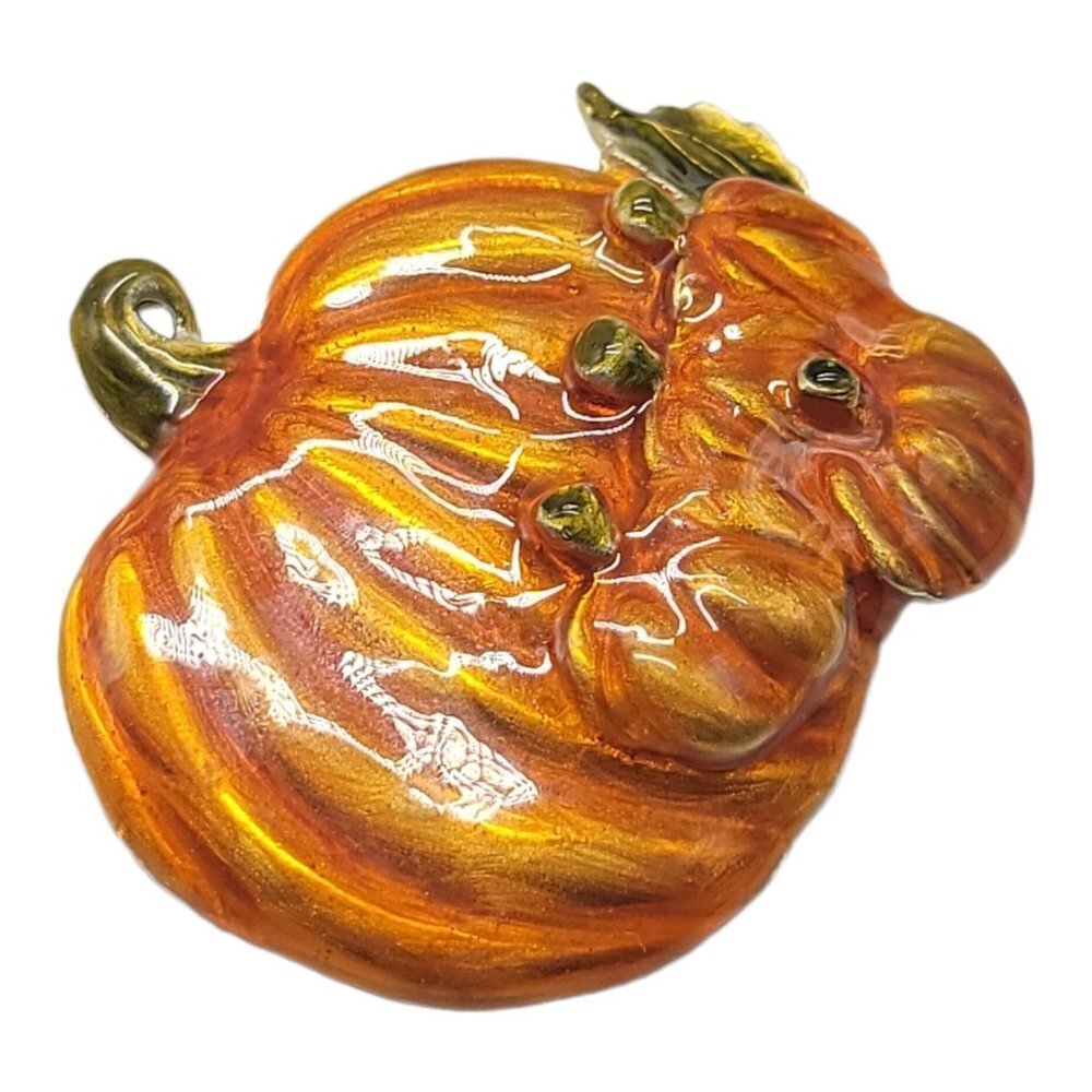 Orange Enamel Pumpkin Patch High End Halloween Fa… - image 2